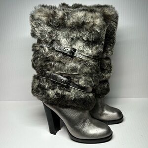 Michael Kors - Fur Silver High‑Heel Mid-Calf Boots